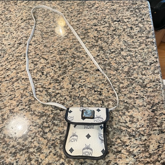 EUC Auth MCM White Dark Blue Shoulder Mini Necklace Purse...